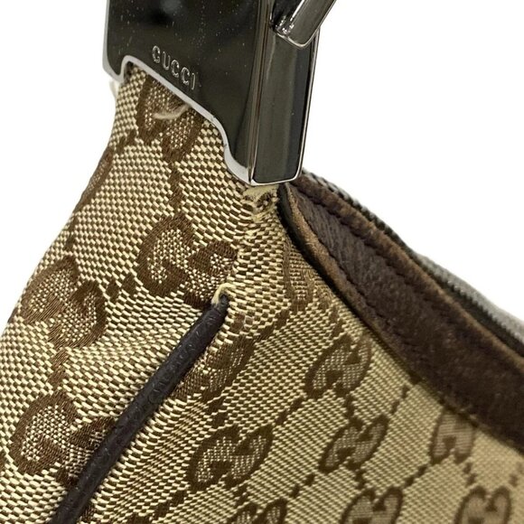 Auth GUCCI GG 122790 Beige Dark Brown Jacquard Leather Shoulder Bag - Picture 15 of 16
